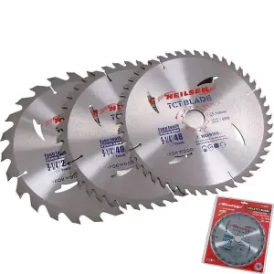 Neilsen 3pc Tct Circular Mitre Saw Blade Blades 235mm Set For Wood