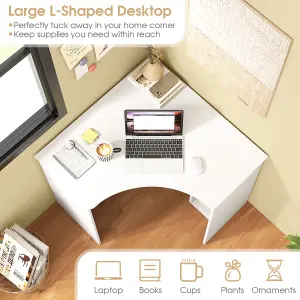 Costway L-Shaped Computer Desk Compact Corner Study Writing Table w/ Adjustable Shelf