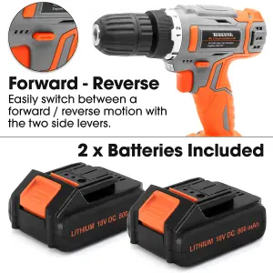 Terratek Cordless Drill & Drill Bit Set 18V 2 Batteries & Charger Included