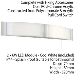 LED Bathroom Wall Light 2x 6W Cool White IP44 Modern Curved Chrome Mirror Lamp