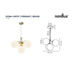 Nordlux Ivona 4-Spot Indoor Living Dining Glass Pendant Ceiling Light in Brass (Diam) 20cm