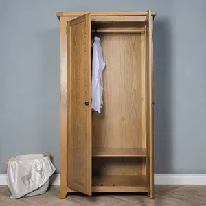 Elm Home And Garden Rustic Oak Wooden 2 Door Full Hanging Double Wardrobe 190cm High x 101cm Wide x 56cm Deep