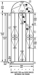 CLEVE Metal Scroll Tall Bow Top Garden Gate 762mm GAP x 1753mm High CBZP40