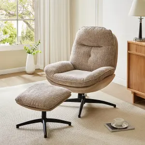 Light Brown Chenille Lounge Chair with Footstool for Bedroom