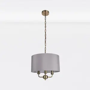 First Choice Lighting Trafalgar Antique Brass Grey 3 Light Ceiling Pendant Light