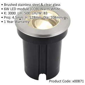 Stainless Steel Drive Over IP67 Ground Light - 6W Warm White LED - Tilting Head