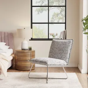 White Modern Linen Accent Chair with Metal Base