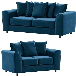 Brooklyn Plush Velvet Fabric Sofa Set 3 and 2 Seater sofa Foam Blue