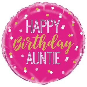 Unique Party Happy Birthday Auntie Round Foil Balloon Pink (One Size)