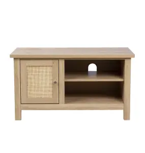 Hallowood Furniture Newquay Oak Effect Small TV Stand with Real Rattan Front