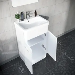 Nes Home Afern 500mm Vanity Unit, WC Unit And Round BTW Toilet Gloss White