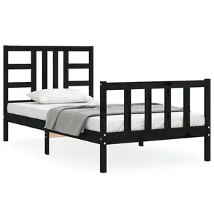 Berkfield Bed Frame with Headboard Black 100x200 cm Solid Wood