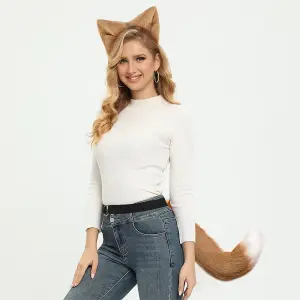 Halloween Cosplay Khaki Faux Fox Tail and Ear Headband Set