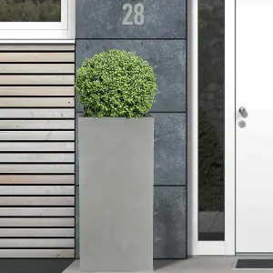 Set of 2 IDEALIST 80cm Tall Square Planter, Grey Reinforced Stone Garden Planters, Outdoor Large Plant Pots H80 L40 W40 cm, 132L