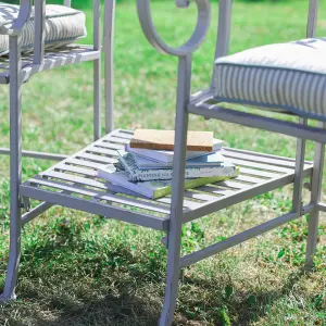 Vintage Grey Arched Outdoor Garden Furniture Companion Seat Bench with Free Set of 2 Blue Seat Pad Cushions