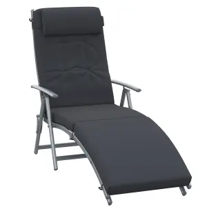 Outsunny Sun Lounger Recliner Foldable Padded Seat Adjustable Texteline Black