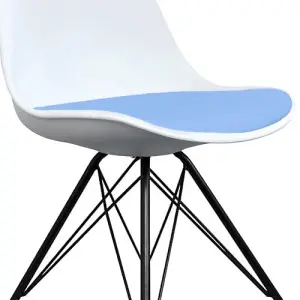 Soho White and Light Blue Plastic Dining Chair with Black Metal Legs