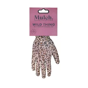 Mulch Leopard Print Gardening Gloves - 100% Polyester - Water Resistant Nitrile Palm - Medium Size 8 - 1 Pair