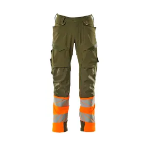 Mascot Accelerate Safe Trousers with Kneepad Pockets - Moss Green/Orange   (32.5) (Leg Length - Regular)