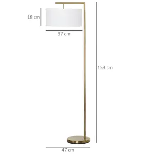 HOMCOM Floor Lamp with Linen Lampshade Round Base for Living Room Bedroom