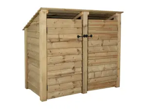 Wooden log store (roof sloping back) with door W-146cm, H-126cm, D-88cm - natural (light green) finish