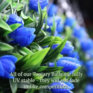 Best Artificial 38cm Blue Lush Tulip Hanging Basket Flower Topiary Ball - Suitable for Outdoor Use - Weather & Fade Resistant