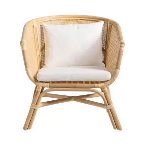 Shore Armchair White Removable Cushion Seat with a Cane Wicker Rattan Tub Frame