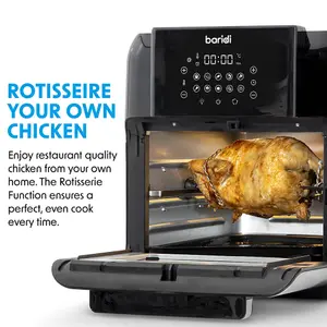 Extra Large 12L Worktop Air Fryer & Rotisserie Oven - 1500W in Black & Silver for Easy Cleaning