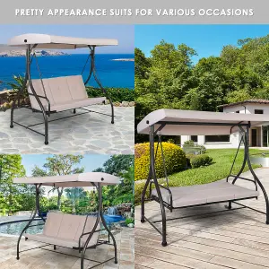 Costway Garden Patio Swing Chair 3 Seater Hammock Bench Convertible Canopy Cushion Seats