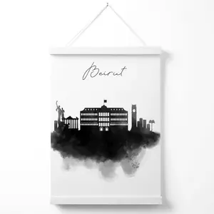 Beirut Watercolour Skyline City Poster with Hanger / 33cm / White