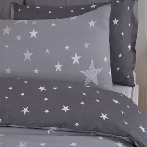 Dreamscene Galaxy Stars Duvet Cover with Pillowcase Kids Bedding Set Silver Grey, Silver Grey Charcoal Stars - Single