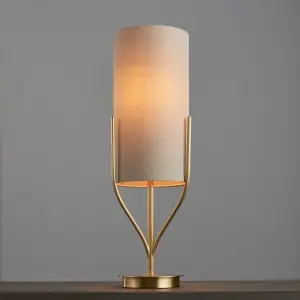 Finn Satin Brushed Gold Natural Lined Shade 1 Light Table Light