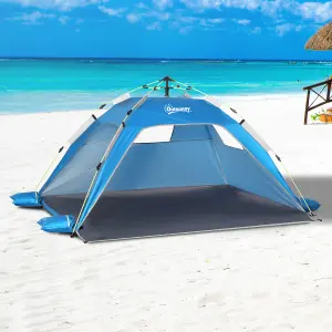 Outsunny 2 Man Pop-up Beach Tent Sun Shade Shelter Hut w/ Windows Door Blue