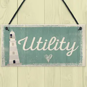 Red Ocean Utility Room Sign Hanging Wall Plaque Seaside Nautical GIFT Shabby Chic Vintage House Sign Gifts