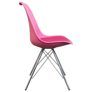 Soho Bright Pink Plastic Dining Chair with Chrome Metal Legs