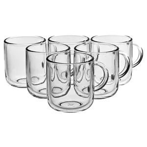 Queensway Home & Dining 245ml 6Pcs Iconic Glass Mugs Coffee Hot Drinks Tea Cup Set with Handle