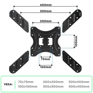 Duronic TVB420 Full Range TV Bracket, Swivel and Tilt Wall Mount with VESA 600x400 for Flat Screen Television 17-56"