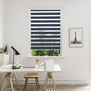 Elin Corded Dark blue Striped Day & night Roller Blind (W)160cm (L)180cm