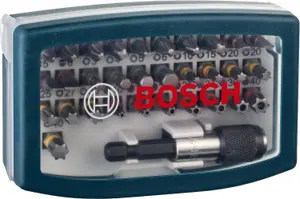 Bosch 32 Piece Screwdriver Drill Bit Set Colour Coded Magnetic Holder + Case