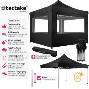 Gazebo Olivia - 3 x 3 m, with aluminium frame, 4 side panels, weather-resistant - black