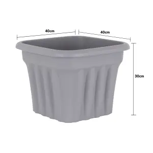 Wham 4x Vista Plastic Planter, Square Garden Plant Pot, Medium Floor Pot (40cm, 25L, Pack of 4) Made in UK (Upcycle Grey)