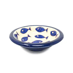 Signature Blue & White Fish Hand Painted Ceramic Set of 2 Tapas Snack Bowls (D) 12cm