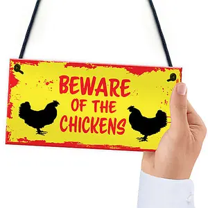 Red Ocean BEWARE OF THE CHICKENS Hanging Plaque Chicken Coop Sign Chicken Gifts