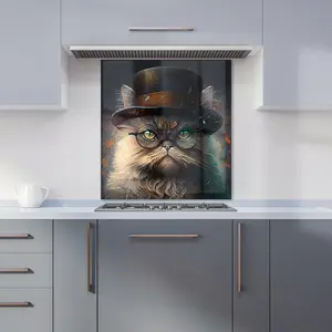 Persian Cat With Glasses Splashart Premium Glass Kitchen Splashback W600mm x H750mm