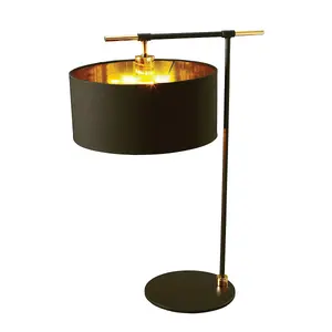 Luminosa Balance Table Lamp with Round Shade, Black, Polished Brass