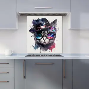 American Shorthair Cat Face Splashart Premium Glass Kitchen Splashback W900mm x H750mm