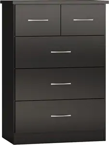 Nevada 3+2 Drawer Chest in Black Gloss Finish