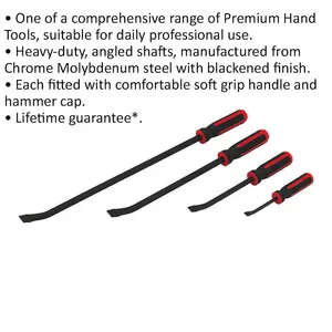 4 Piece Heavy Duty Pry Bar Set with Hammer Cap - Durable Chromoly Steel Construction