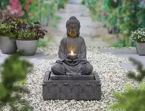 Easy Fountain Serenity Water Feature inc. LEDs - Polyresin - L46 x W54 x H78 cm - Grey