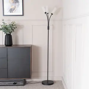 ValueLights Maya 3 Way Curved Arm Matt Black Floor Lamp for Living Room Lounge Hallway Light